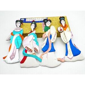 Lillian Vernon Silk Chinese Ladies Ornaments 6” LV 6603 Set of 4 Original Box a
